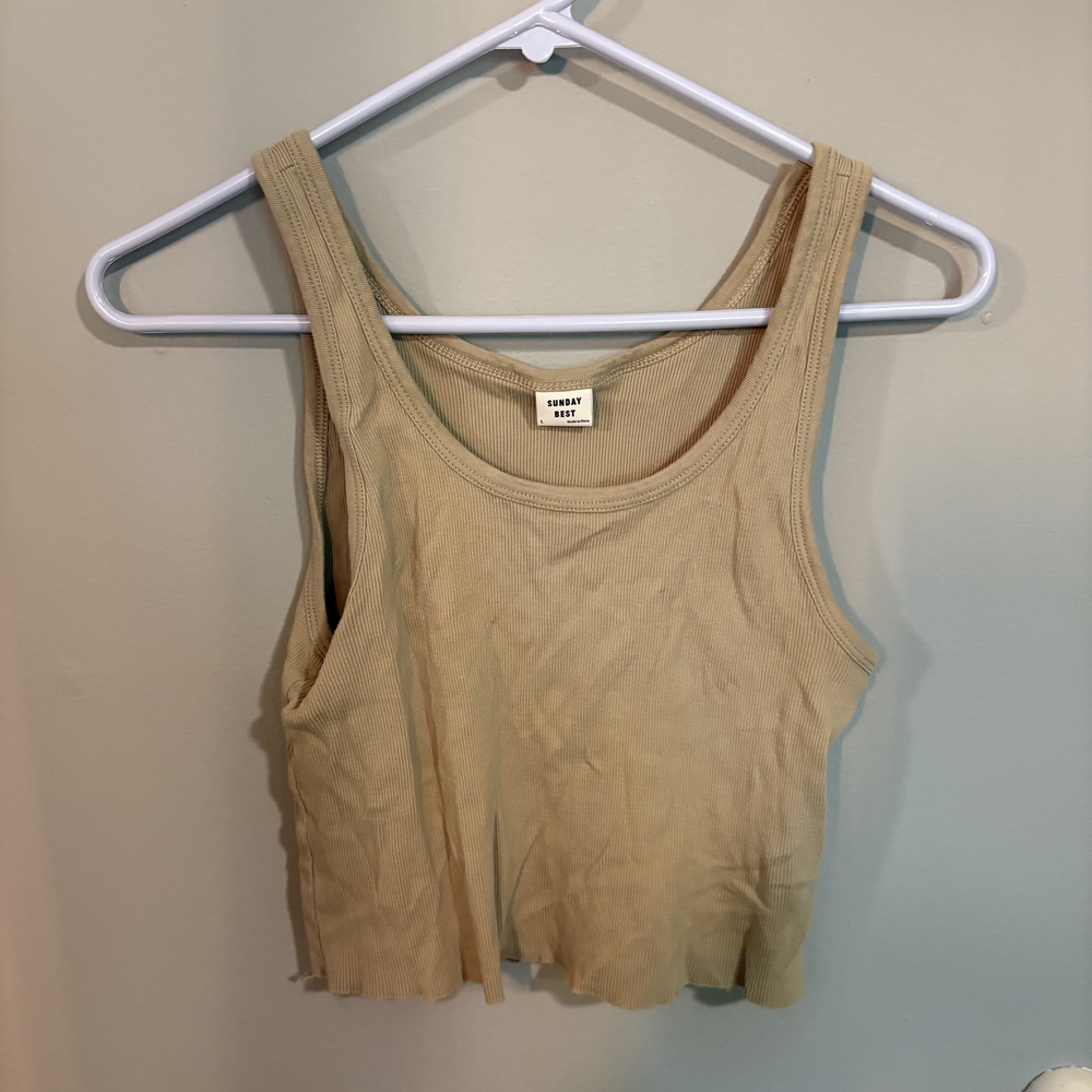 Women's Beige Ribbed Tank Top